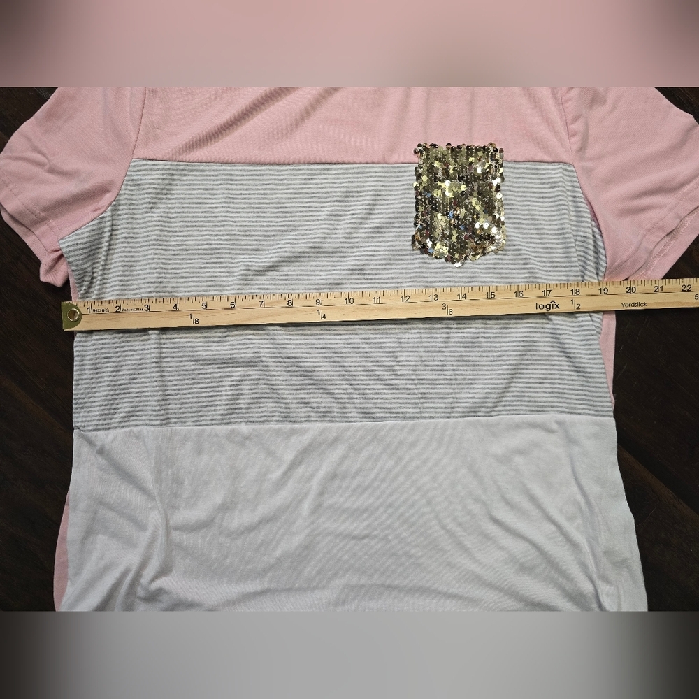 Shein Womens Glitter Sequin Pocket Tee XL - Picture 4 of 7
